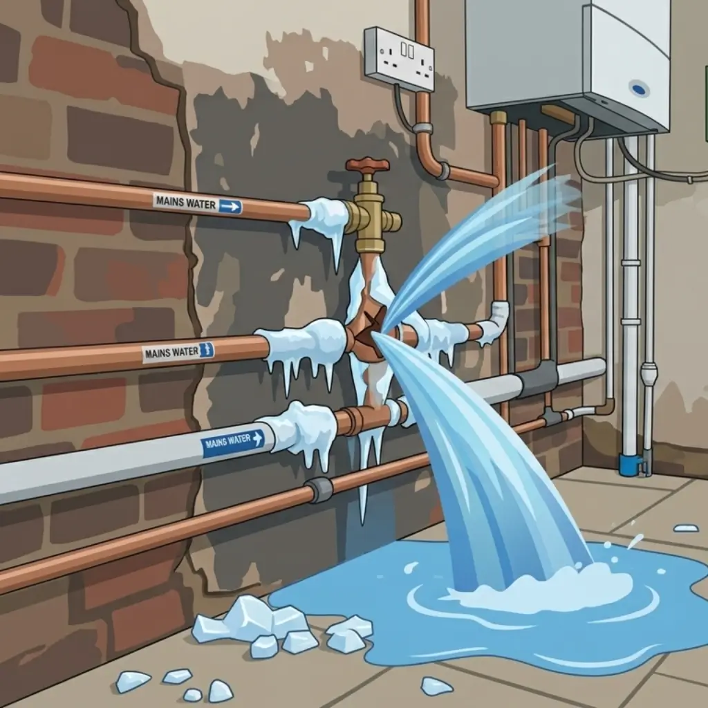 Frozen water pipe in winter causing common plumbing problems UK homes