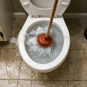 clogged toilet with poop UK home bathroom